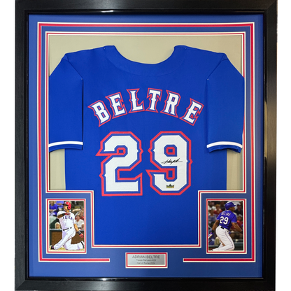 Framed Facsimile Autographed Adrian Beltre 35x39 Texas Blue Reprint Laser Auto Baseball Jersey