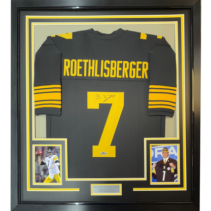 Framed Facsimile Autographed Ben Roethlisberger 35x39 Pittsburgh Color Rush Reprint Laser Auto Football Jersey Size Men's XL