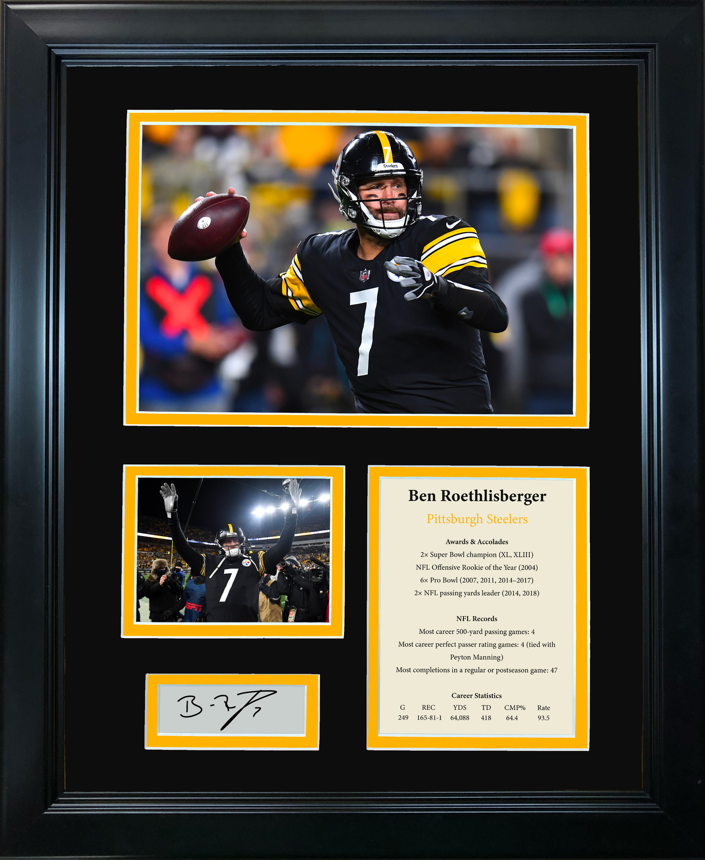 Framed Ben Roethlisberger Facsimile Laser Engraved Signature Auto Pittsburgh Steelers 11"x14" Photo Sig Collage