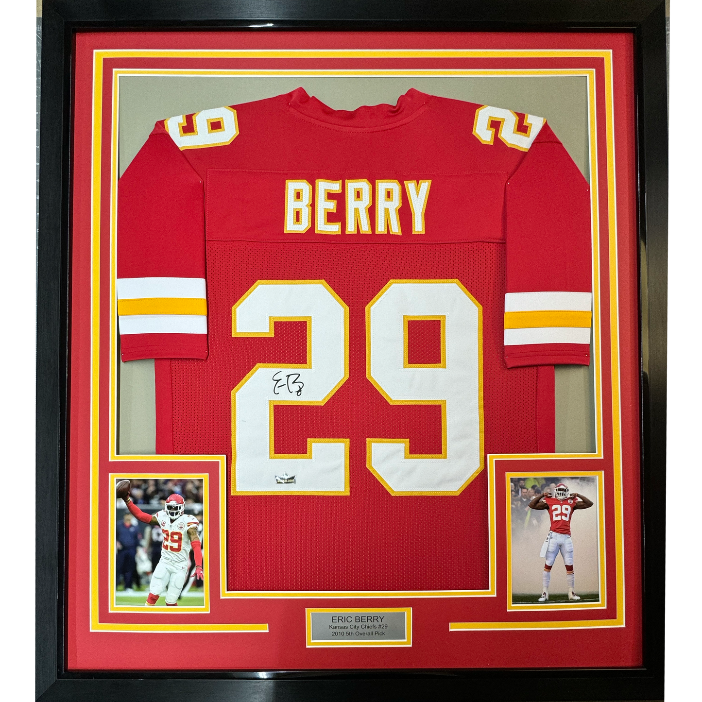 Framed Facsimile Autographed Eric Berry 35x39 Kansas City Red Reprint Laser Auto Football Jersey
