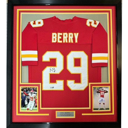 Framed Facsimile Autographed Eric Berry 35x39 Kansas City Red Reprint Laser Auto Football Jersey