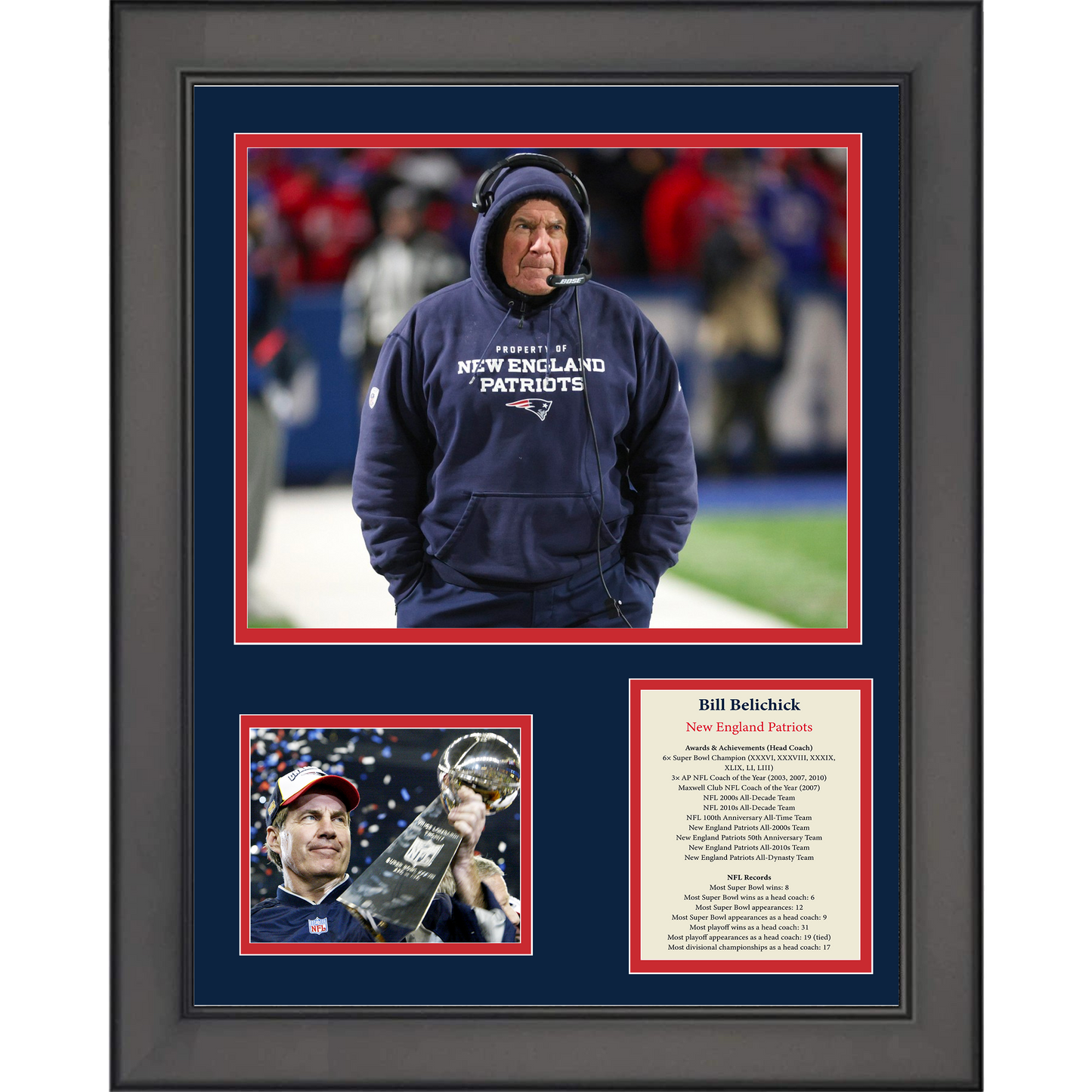 Framed Bill Belichick New England Patriots Football 11"x14" Three Photo Collage