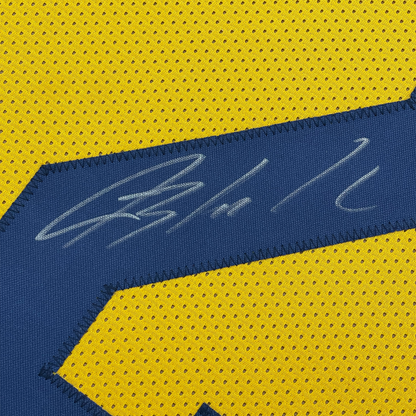 Framed Autographed/Signed Blake Corum 35x39 Michigan Yellow College Football Jersey Beckett BAS COA