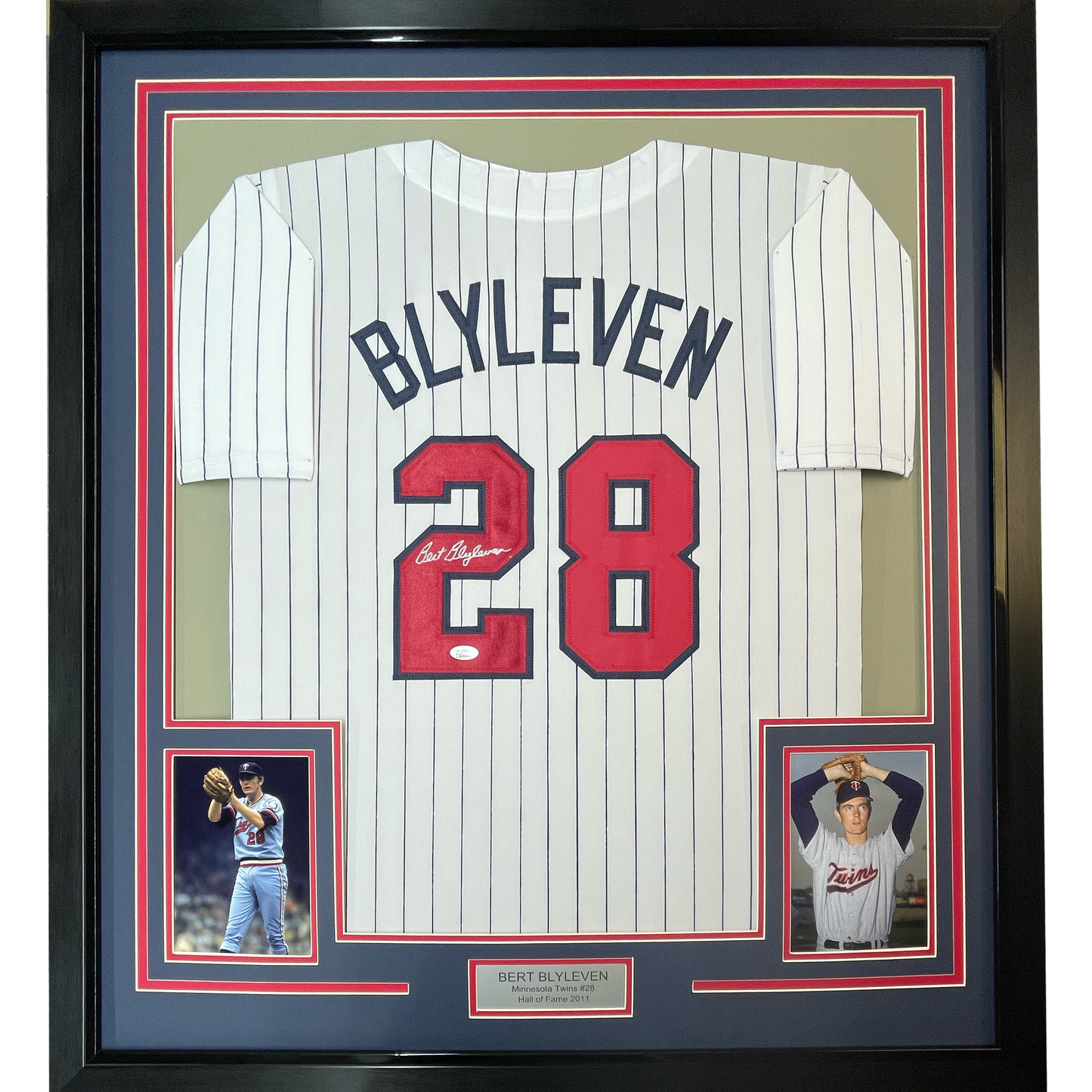 Framed Autographed/Signed Bert Blyleven 35x39 Minnesota Pinstripe Baseball Jersey JSA COA