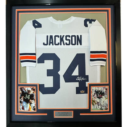 Framed Facsimile Autographed Bo Jackson 35x39 Auburn White Reprint Laser Auto College Football Jersey