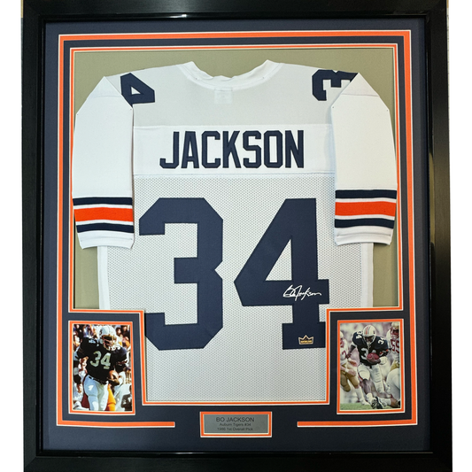 Framed Facsimile Autographed Bo Jackson 35x39 Auburn White Reprint Laser Auto College Football Jersey
