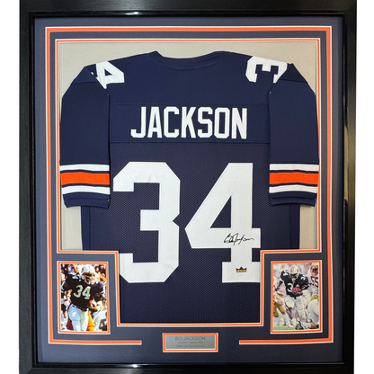 Framed Facsimile Autographed Bo Jackson 35x39 Auburn Blue Reprint Laser Auto College Football Jersey Size Men's XL