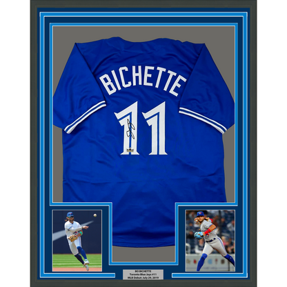 Framed Facsimile Autographed Bo Bichette 35x39 Toronto Blue Reprint Laser Auto Baseball Jersey