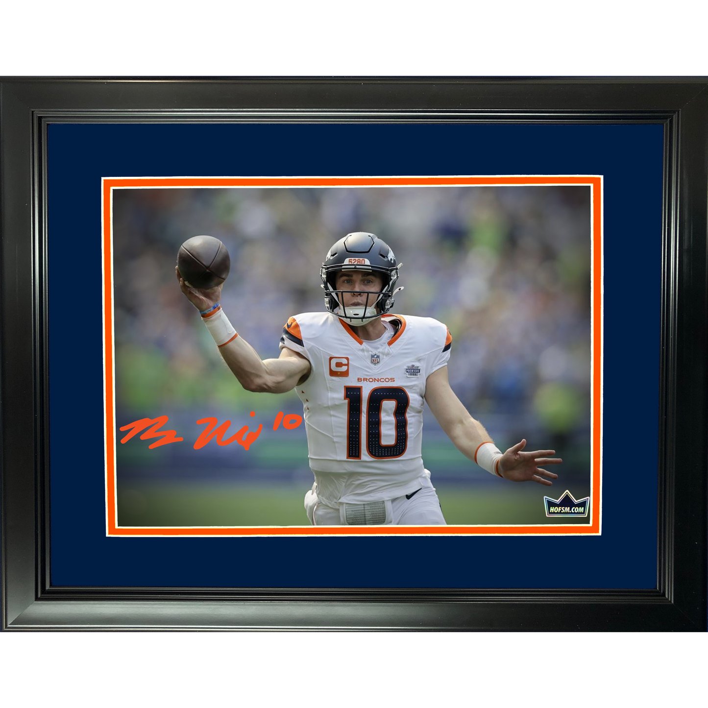 Framed Bo Nix Denver Broncos Facsimile Laser Engraved Signature Auto 11"x14" Football Photo HOFSM Holo