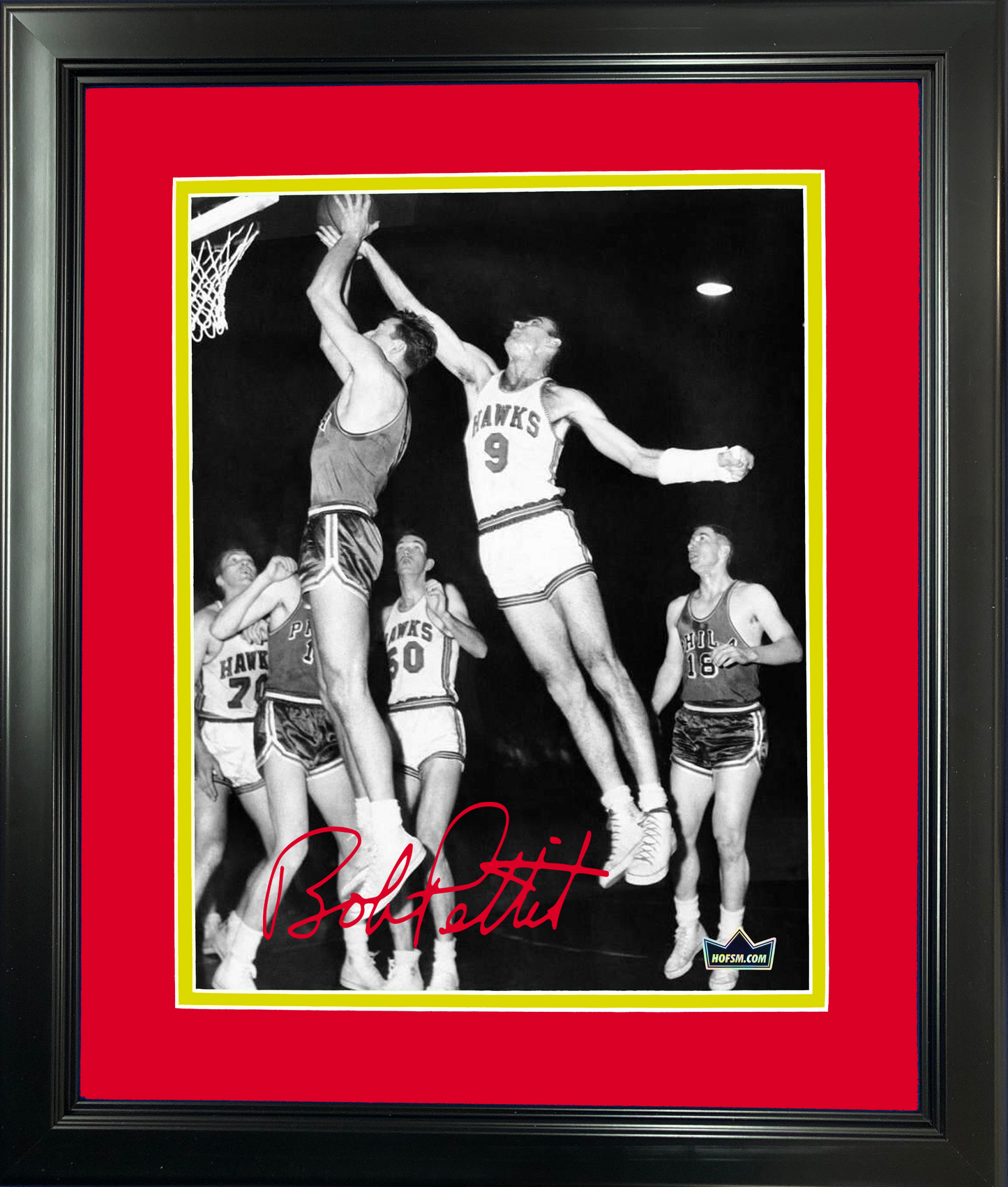 Framed Bob Pettit Facsimile Laser Engraved Signature Auto 11"x14" Basketball Photo HOFSM Holo