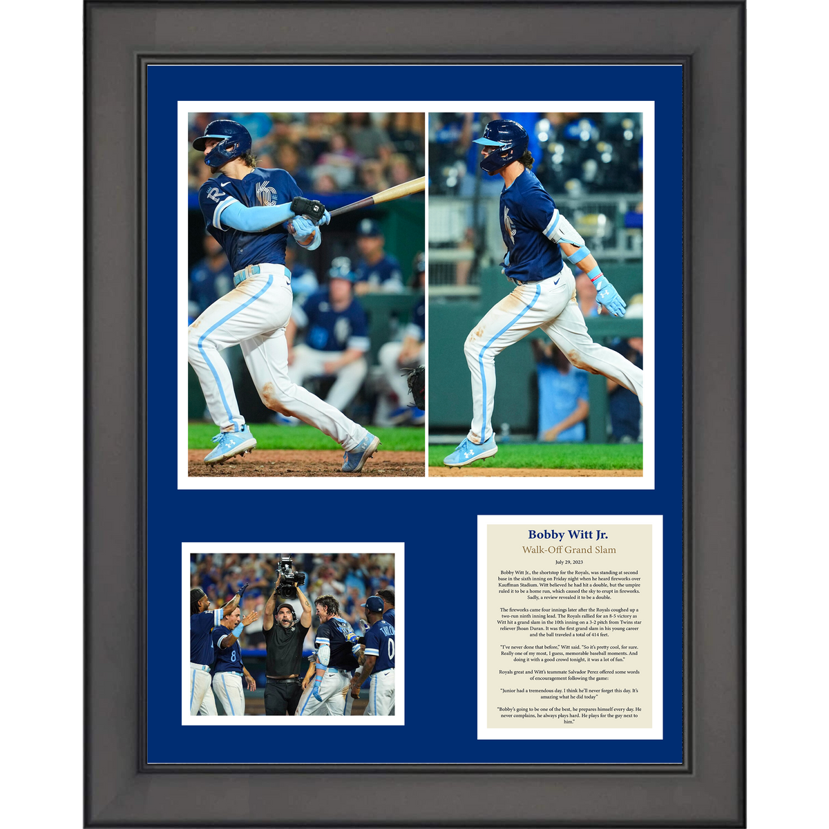 Framed Bobby Witt Jr. Walk-Off Grand Slam 2023 Kansas City Royals 11"x14" Baseball Three Photo Collage