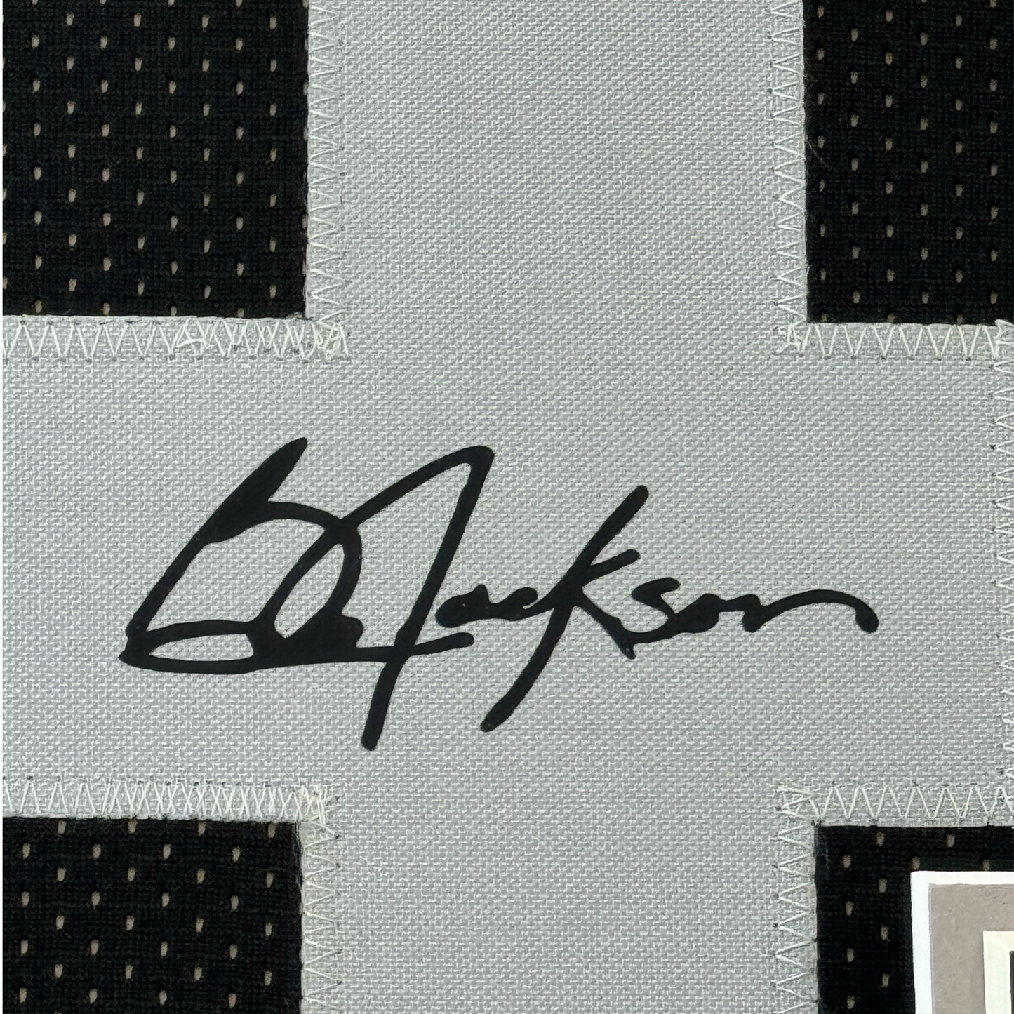Framed Facsimile Autographed Bo Jackson 35x39 Oakland Las Vegas Black Reprint Laser Auto Football Jersey Size Men's XL