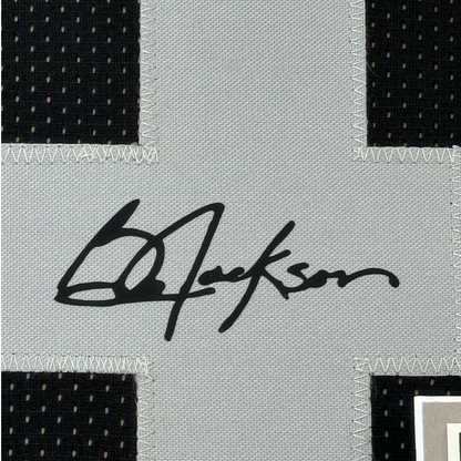 Framed Facsimile Autographed Bo Jackson 35x39 Oakland Las Vegas Black Reprint Laser Auto Football Jersey Size Men's XL