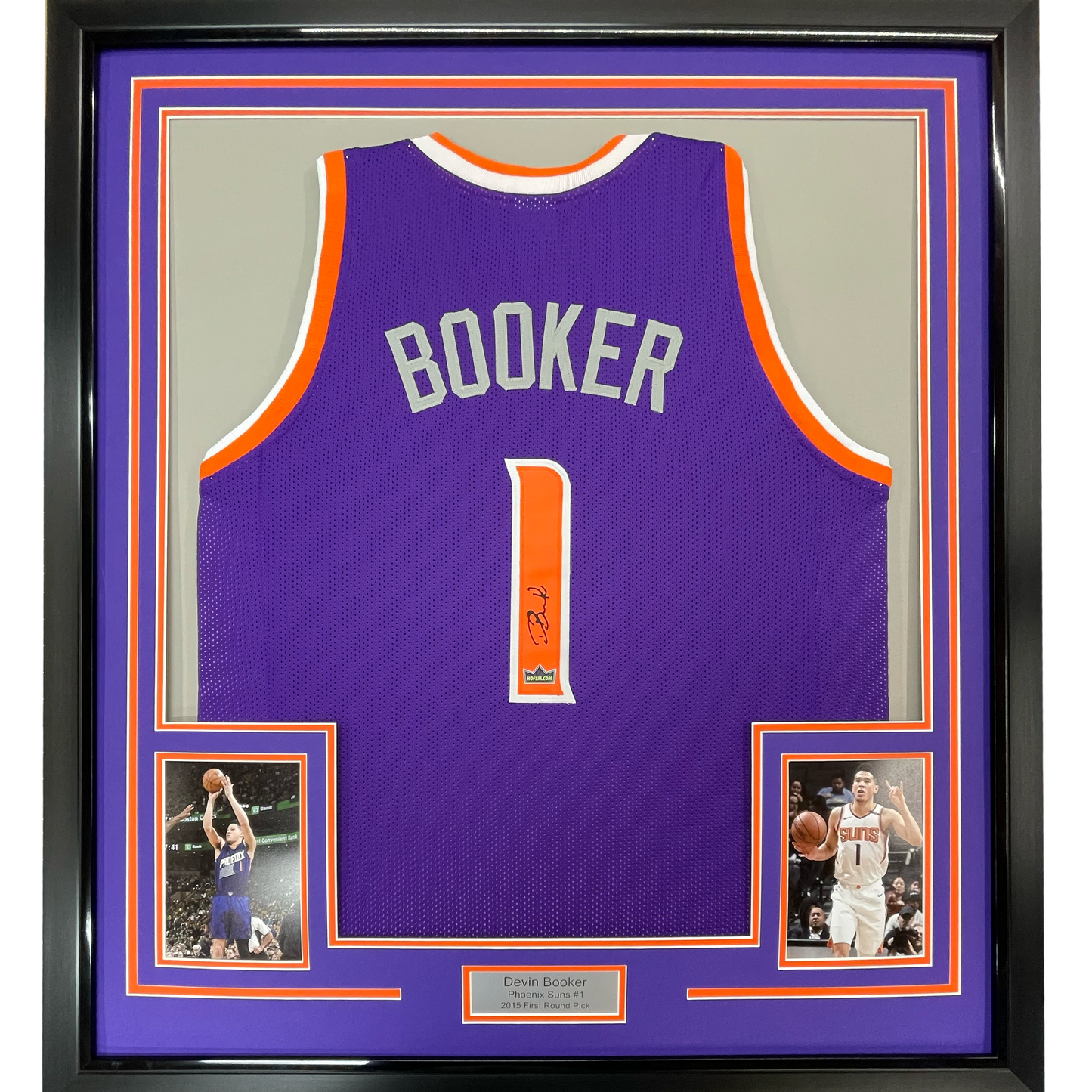 Framed Facsimile Autographed Devin Booker 35x39 Phoenix Purple Reprint Laser Auto Basketball Jersey