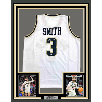 Framed Autographed/Signed Braden Smith 35x39 Purdue White College Basketball Jersey JSA COA