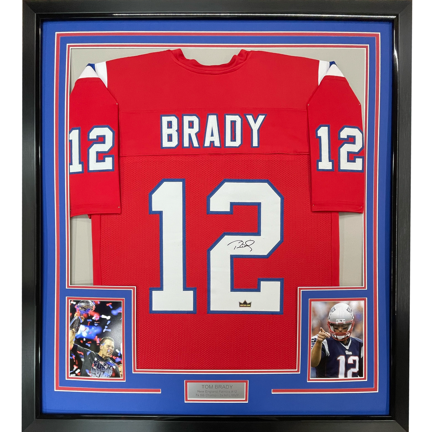 Framed Facsimile Autographed Tom Brady 35x39 New England Red Reprint Laser Auto Football Jersey