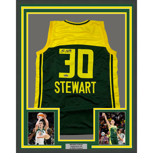 Framed Facsimile Autographed Breanna Stewart 35x39 Seattle Green Reprint Laser Auto Basketball Jersey