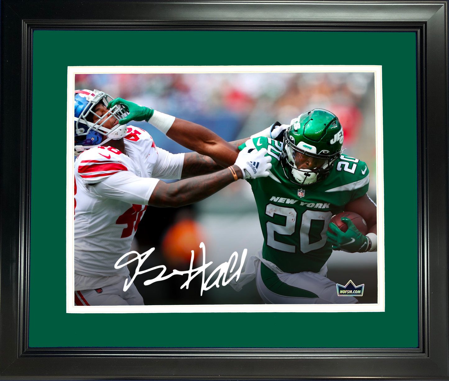 Framed Breece Hall Facsimile Laser Engraved Signature Auto New York Jets 11"x14" Football Photo HOFSM Holo