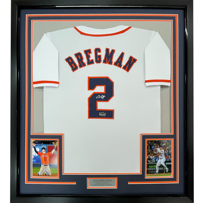 Framed Facsimile Autographed Alex Bregman 35x39 Houston White Reprint Laser Auto Baseball Jersey