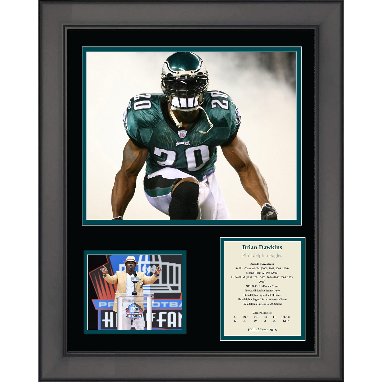 Framed Brian Dawkins Hall of Fame Philadelphia Eagles 11"x14" Three Photo Collage