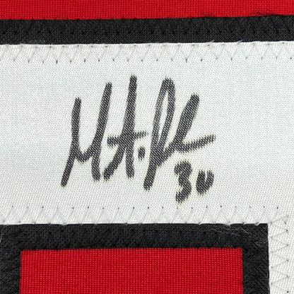 Framed Autographed/Signed Martin Brodeur 35x39 New Jersey Red Hockey Jersey JSA COA