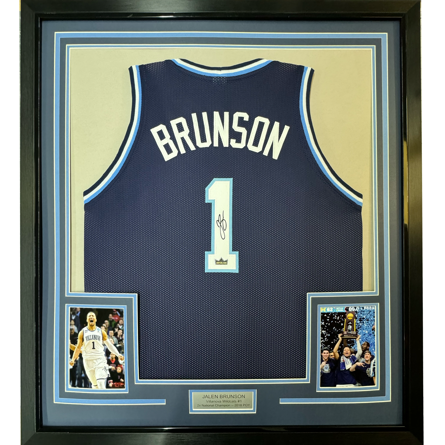 Framed Facsimile Autographed Jalen Brunson 35x39 Villanova Blue Reprint Laser Auto College Basketball Jersey