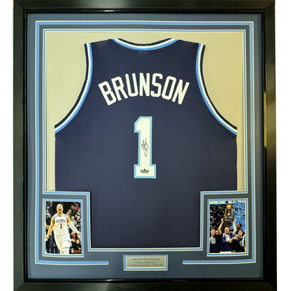Framed Facsimile Autographed Jalen Brunson 35x39 Villanova Blue Reprint Laser Auto College Basketball Jersey
