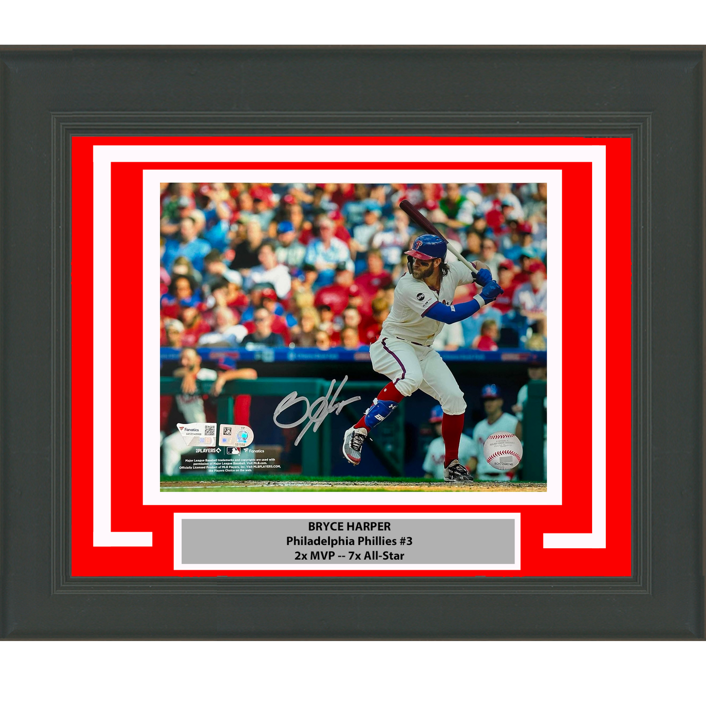 Framed Autographed/Signed Bryce Harper Philadelphia Phillies 8x10 Baseball Photo Fanatics & MLB COA #3