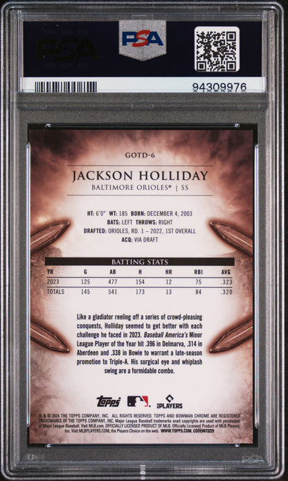 Graded 2024 Topps Bowman Jackson Holliday #GOTD6 Gladiators of the Diamond Rookie RC Baseball Card PSA 10 Gem Mint