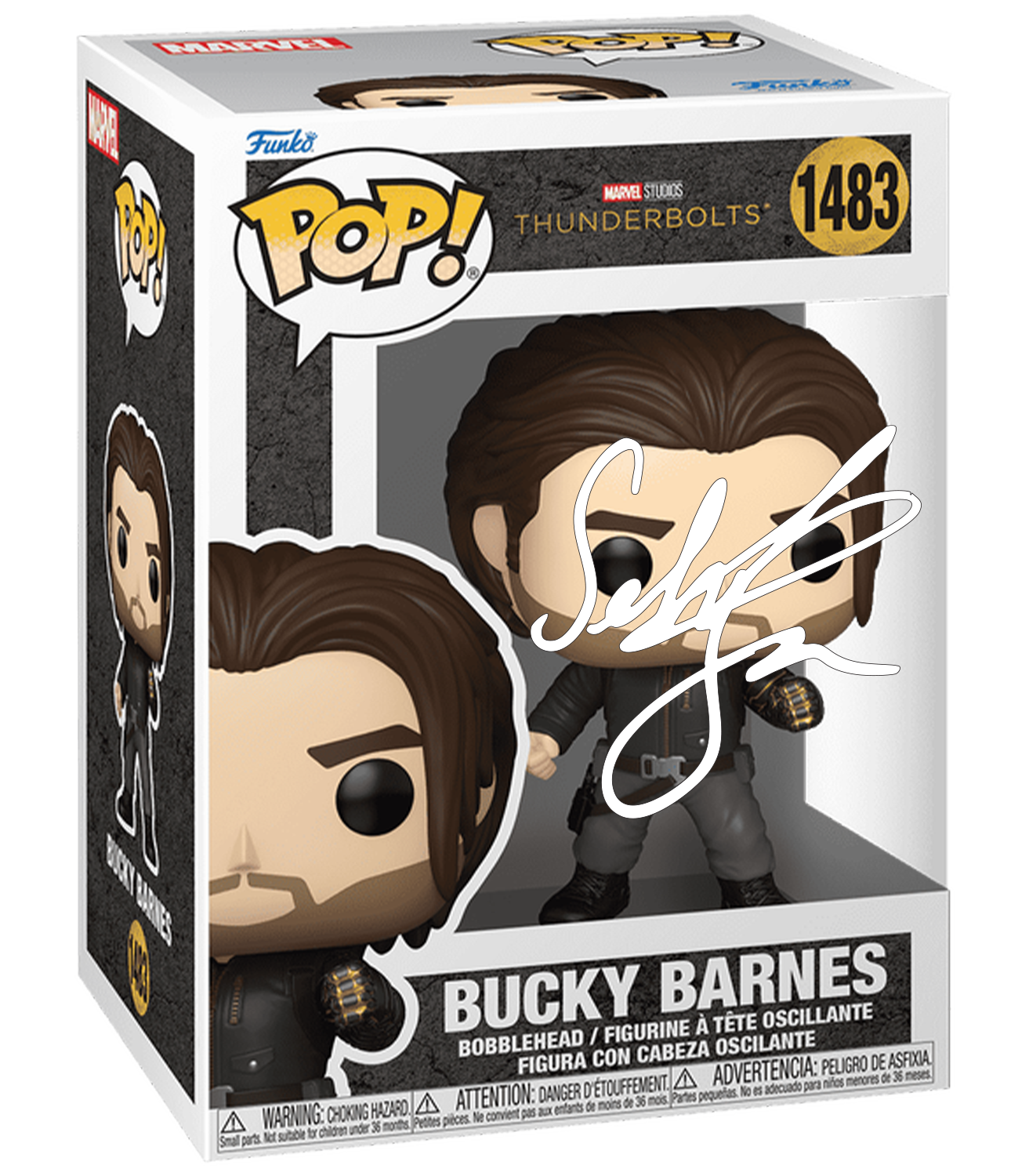 Sebastian Stan Bucky Barnes Thunderbolts #1483 Facsimile Signed Reprint Laser Autographed Funko POP! Movies Marvel Avengers Figurine with Protector Case