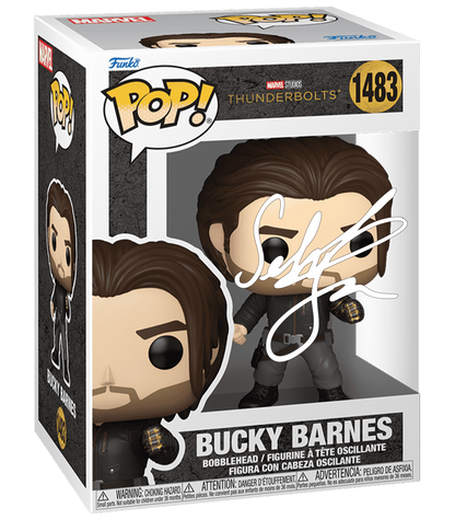Sebastian Stan Bucky Barnes Thunderbolts #1483 Facsimile Signed Reprint Laser Autographed Funko POP! Movies Marvel Avengers Figurine with Protector Case