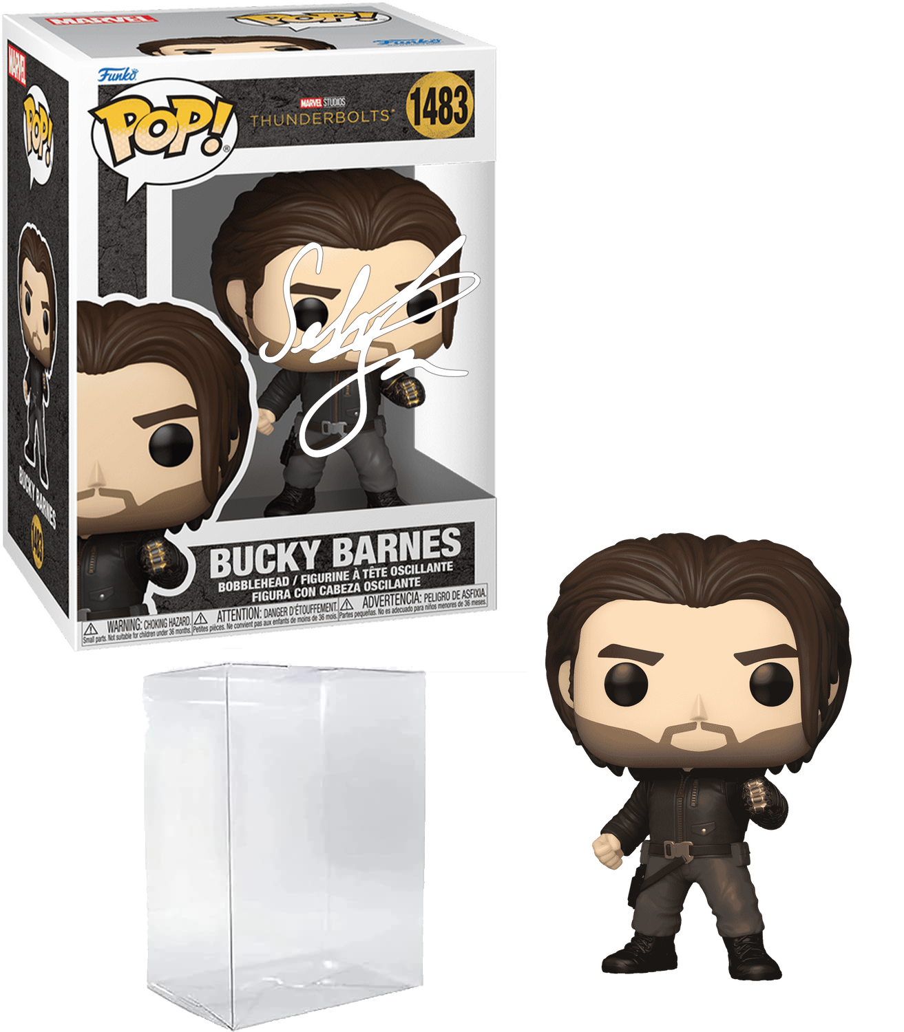 Sebastian Stan Bucky Barnes Thunderbolts #1483 Facsimile Signed Reprint Laser Autographed Funko POP! Movies Marvel Avengers Figurine with Protector Case
