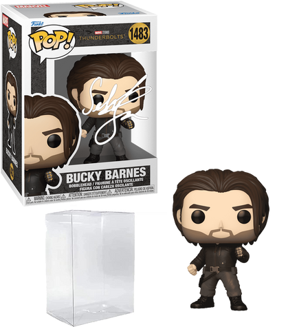 Sebastian Stan Bucky Barnes Thunderbolts #1483 Facsimile Signed Reprint Laser Autographed Funko POP! Movies Marvel Avengers Figurine with Protector Case