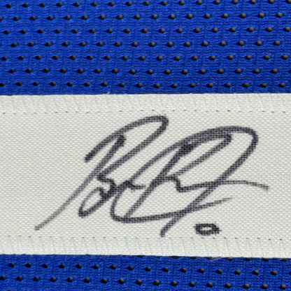 Framed Autographed/Signed Brian Burns 35x39 New York Blue Football Jersey JSA COA