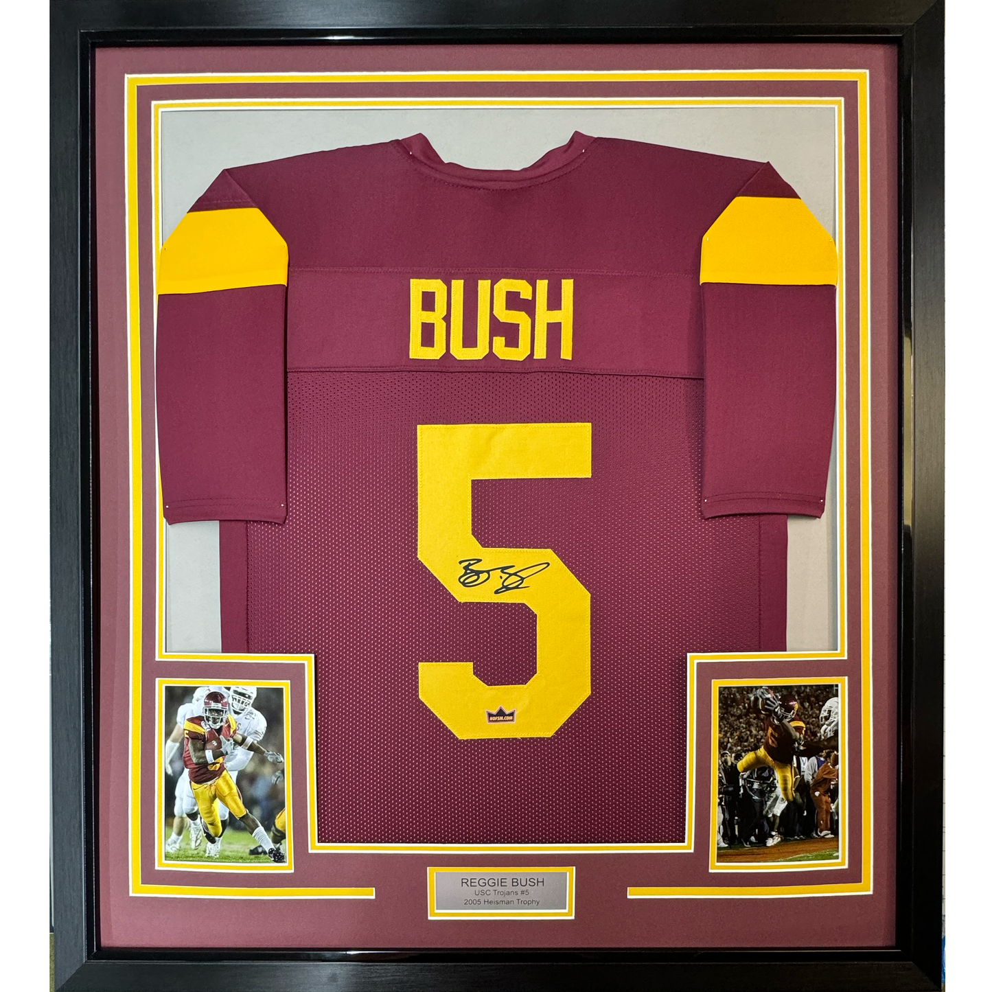 Framed Facsimile Autographed Reggie Bush 35x39 USC Maroon Reprint Laser Auto College Football Jersey