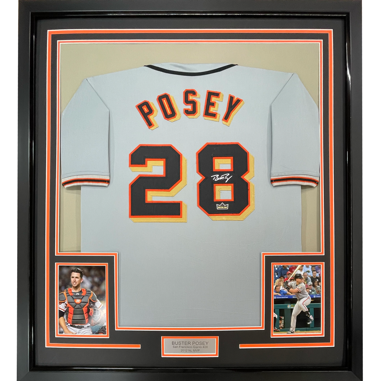 Framed Facsimile Autographed Buster Posey 35x39 San Francisco Grey Reprint Laser Auto Baseball Jersey