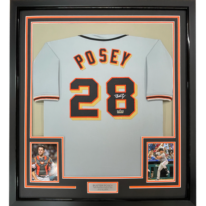 Framed Facsimile Autographed Buster Posey 35x39 San Francisco Grey Reprint Laser Auto Baseball Jersey