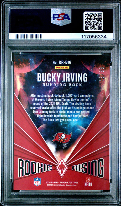 Graded 2024 Panini Phoenix Bucky Irving #RRBIG Rookie Rising Red /99 Rookie RC Football Card PSA 10 Gem Mint