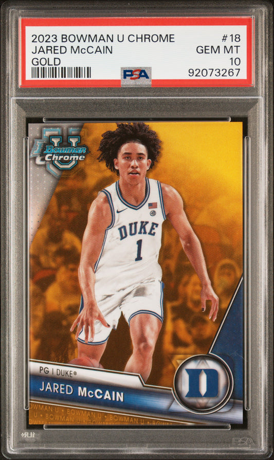 Graded 2023 Topps Bowman U Chrome Jared McCain #18 Gold #/50 Rookie RC Basketball Card PSA 10 Gem Mint