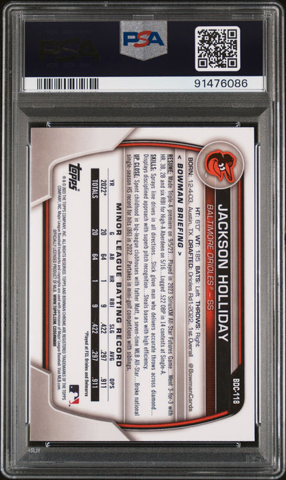 Graded 2023 Topps Bowman Draft Jackson Holliday #BDC118 Chrome Purple /250 Rookie RC Baseball Card PSA 10 Gem Mint