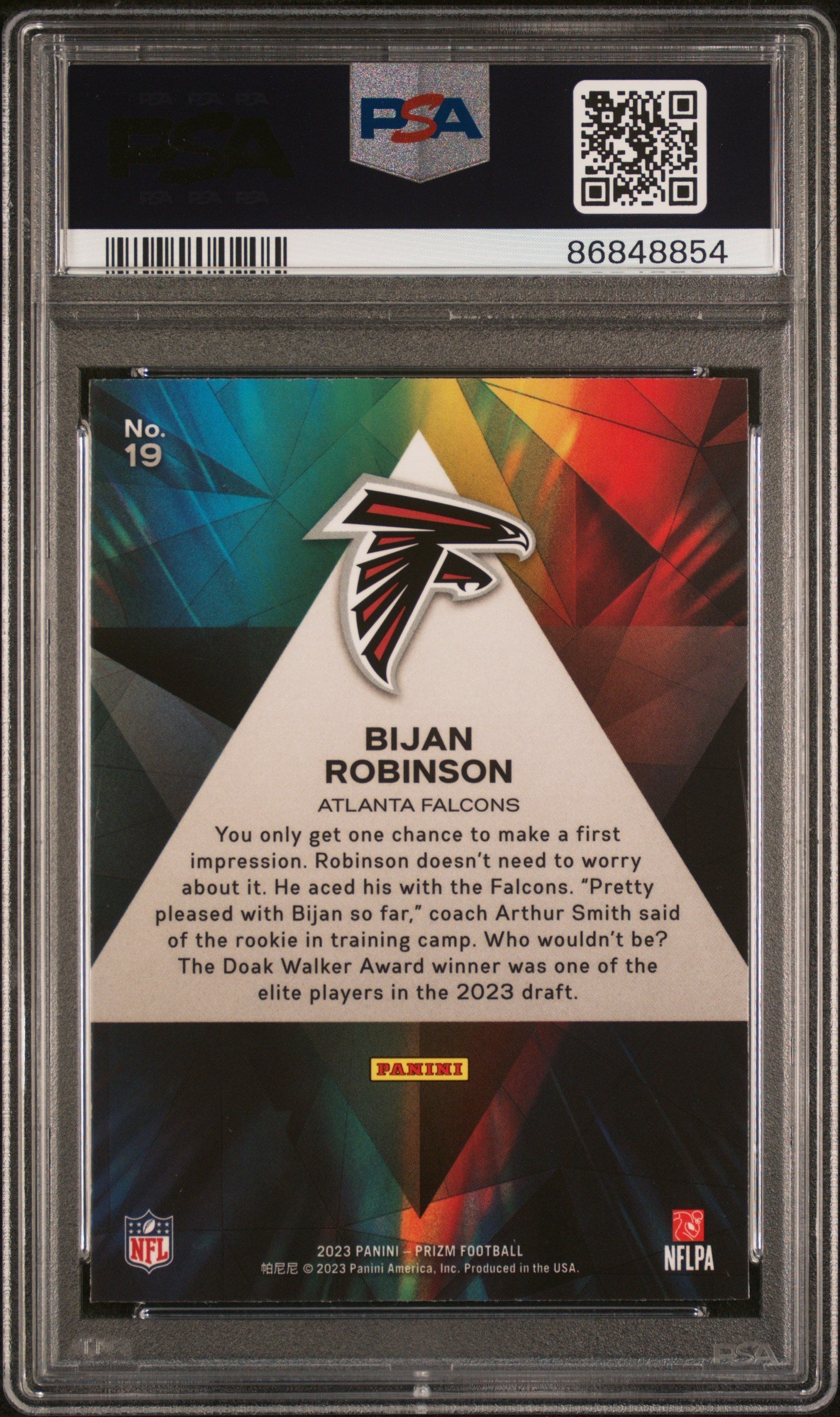 Graded 2023 Panini Prizm Bijan Robinson #19 Prizmatic Rookie RC Football Card PSA 10 Gem Mint