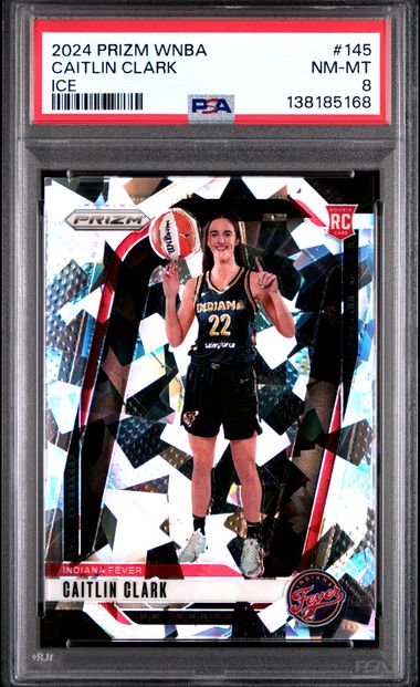Graded 2024 Panini Prizm Caitlin Clark #145 Ice Rookie RC Basketball Card PSA 8 NM-MT