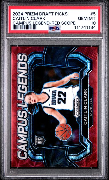 Graded 2024 Panini Prizm Draft Picks Caitlin Clark #5 /88 Campus Legends Red Scope Rookie RC Basketball Card PSA 10 Gem Mint