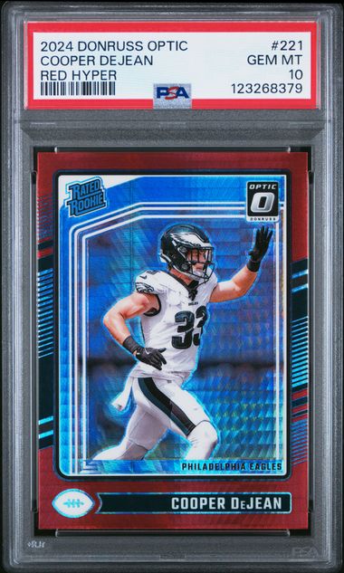 Graded 2024 Panini Donruss Optic Red Hyper Cooper Dejean #221 Rookie RC Football Card PSA 10 Gem Mint