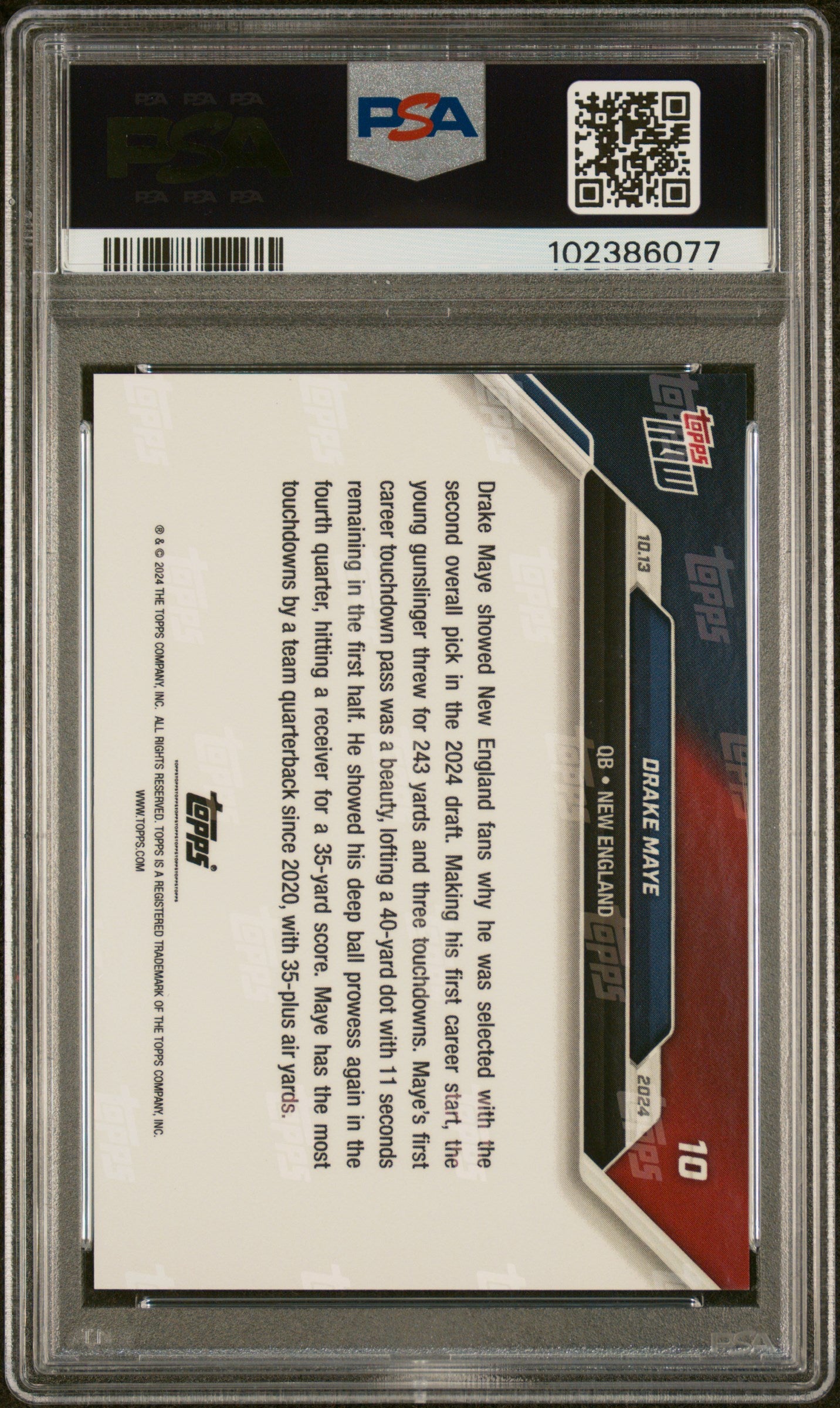 Graded 2024 Topps Now Drake Maye #10 Rookie RC Football Card PSA 9 Mint