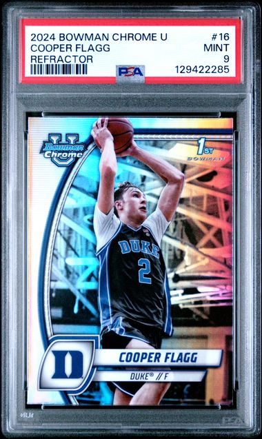Graded 2024 Topps Bowman Chrome U Cooper Flagg #16 Refractor Rookie RC Basketball Card PSA 9 Mint