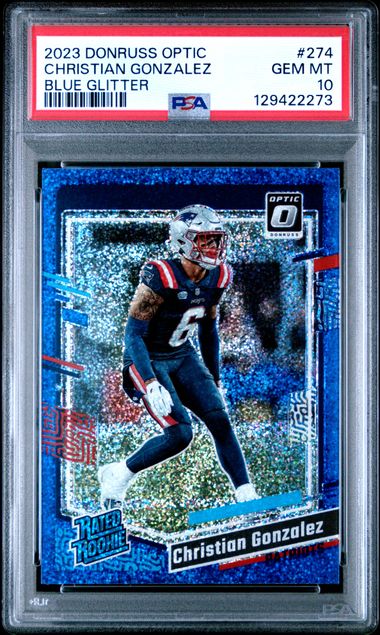 Graded 2024 Panini Donruss Optic Christian Gonzalez #274 Blue Glitter Rookie RC Football Card PSA 10 Gem Mint