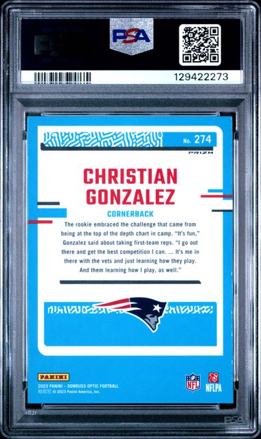 Graded 2024 Panini Donruss Optic Christian Gonzalez #274 Blue Glitter Rookie RC Football Card PSA 10 Gem Mint