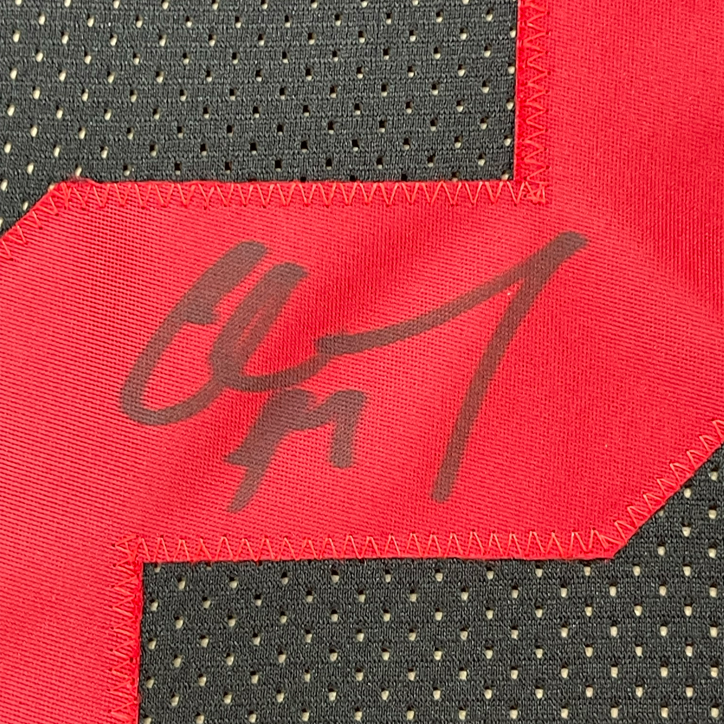 Framed Autographed/Signed Christian McCaffrey 35x39 San Francisco Black Football Jersey JSA COA