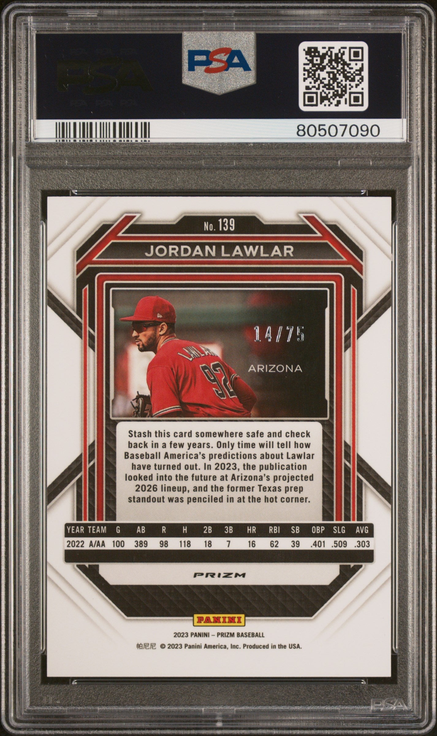 Graded 2023 Panini Prizm Jordan Lawler #139 Green Scope #/75 Rookie RC Baseball Card PSA 10 Gem Mint